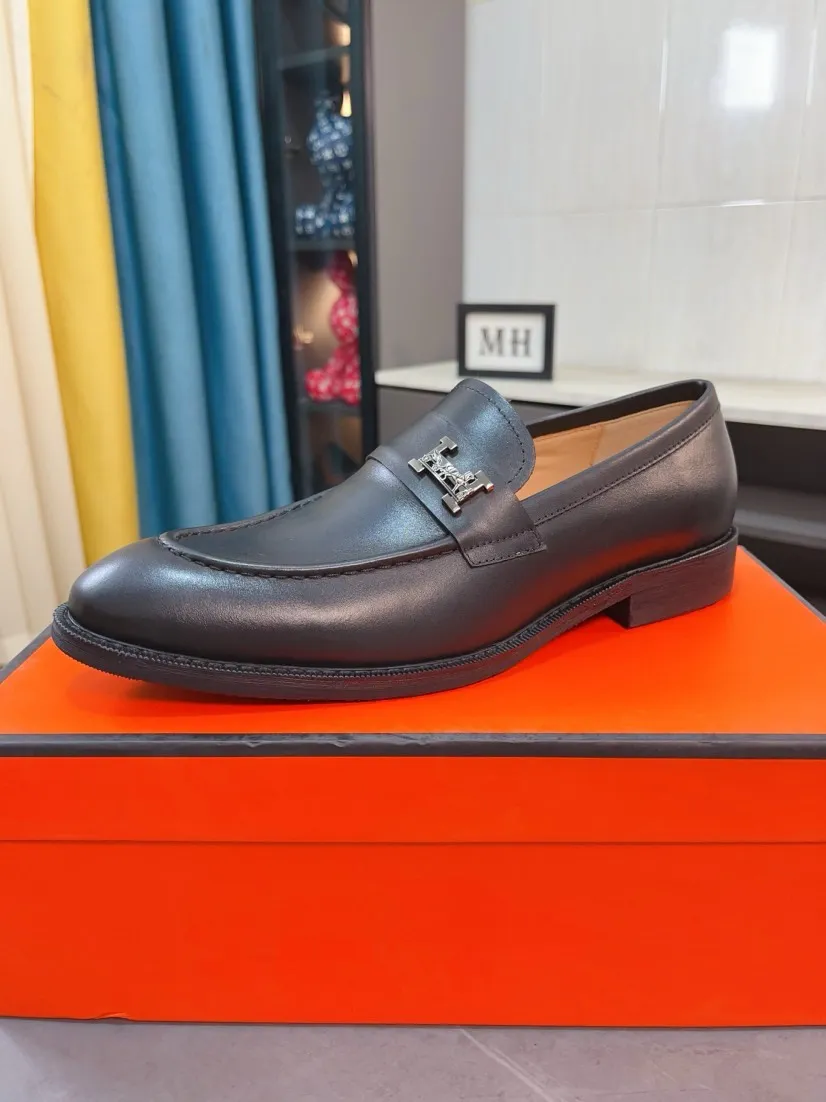 Men's shoes 💰500🌹🌹《HERMES》Hermès business leather shoes, original factory configuration, original imported cowhide upper + luxury hardware logo + fully imported original customized sheepskin lining, sole: rubber wear-resistant outsole, difficult craftsmanship, original factory with single goods, 🔍🔍high quality code number: 38-44 45 can be customized